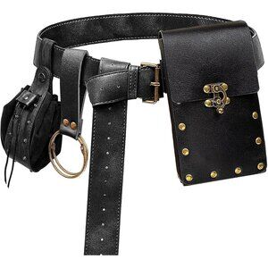 Black Multi-Pouch Leather Utility Belt